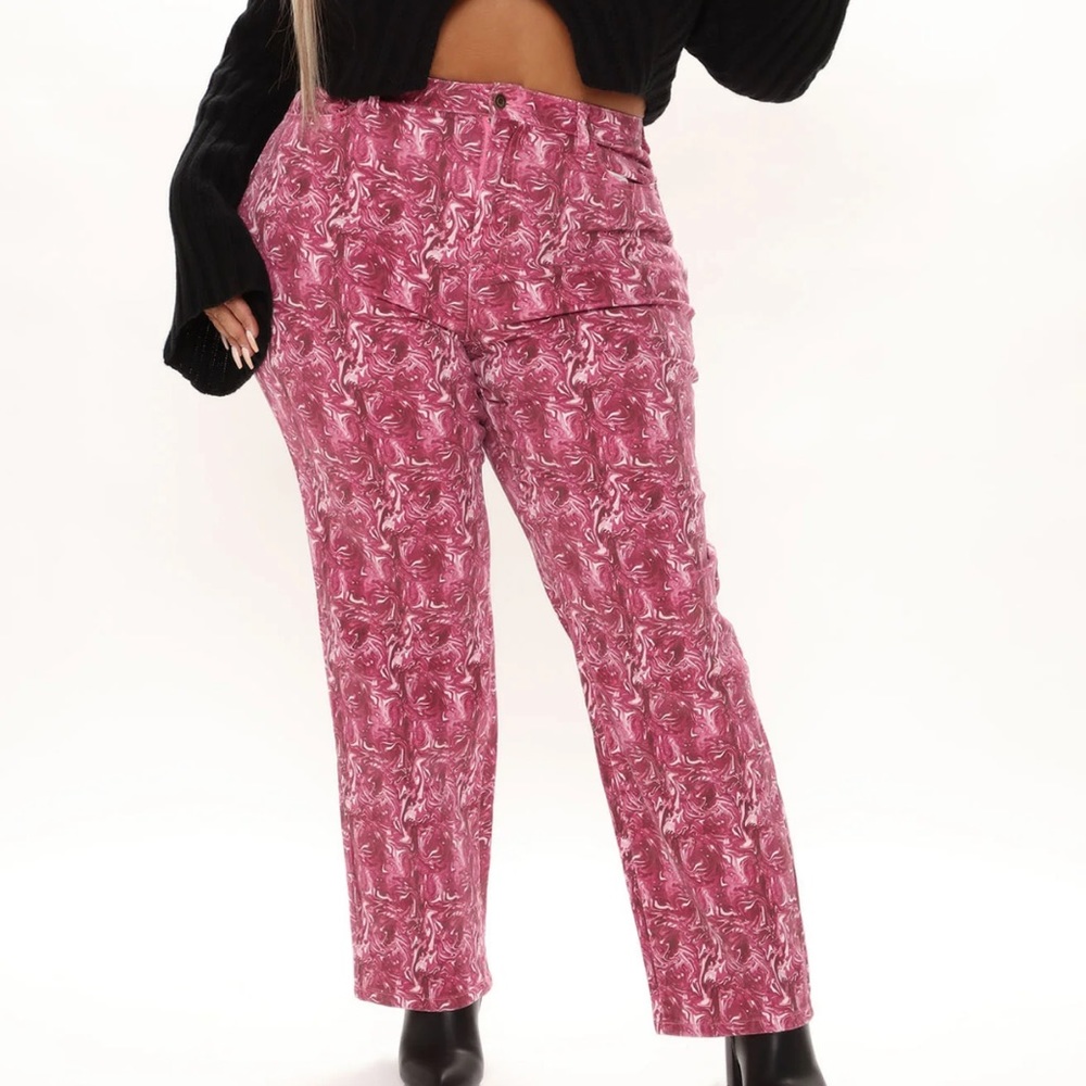 Pink swirl straight leg jeans 14 FASHION NOVA